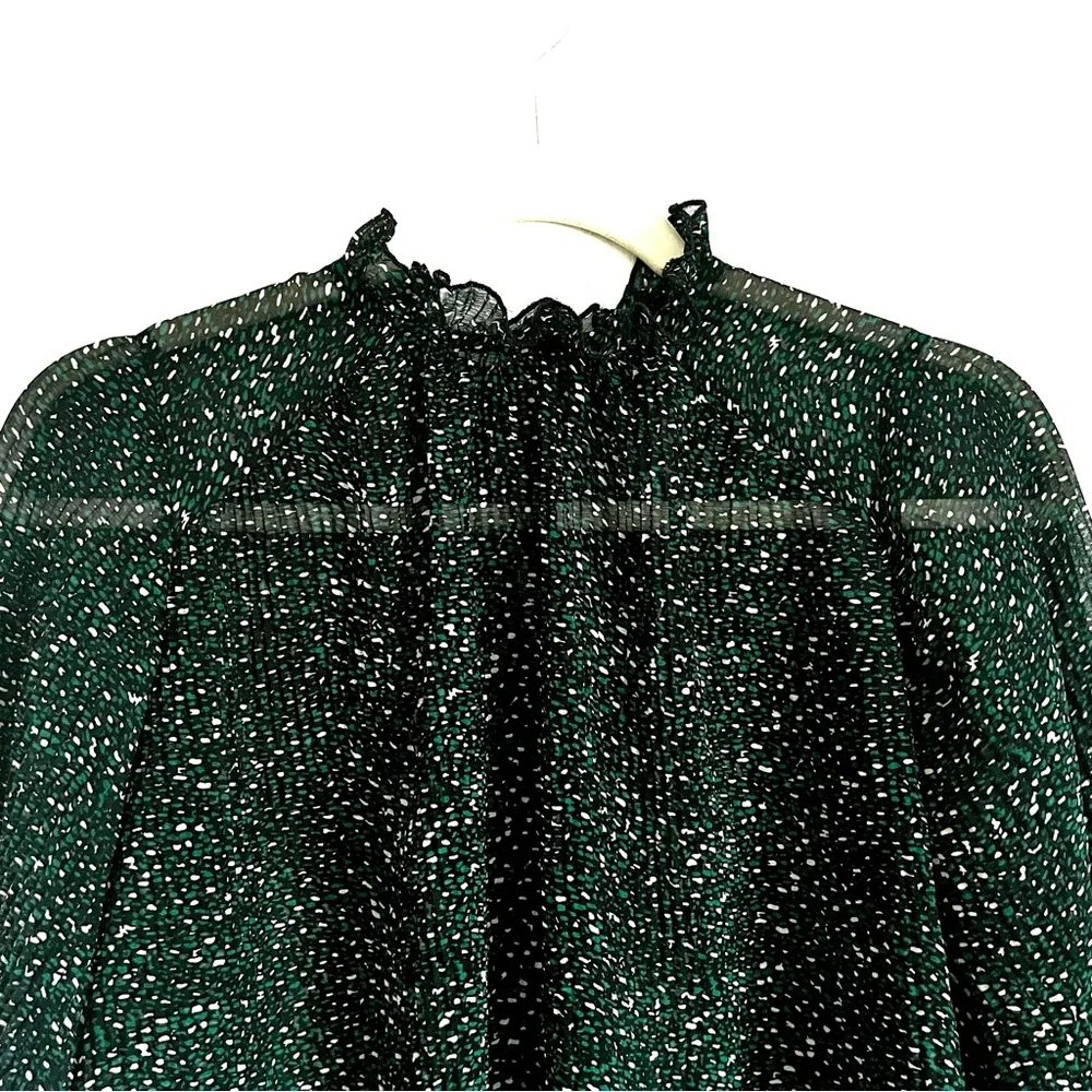Zara Oversize Chiffon Pleated High Ruffle Neck Semi Sheer Blouse Oversize XS EUC